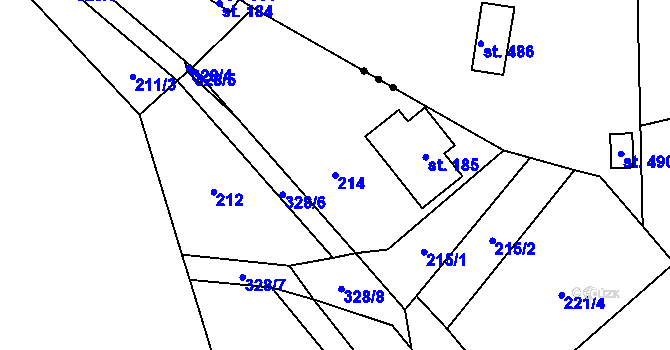 Parcela st. 214 v KÚ Račice nad Berounkou, Katastrální mapa