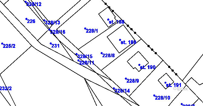 Parcela st. 228/8 v KÚ Račice nad Berounkou, Katastrální mapa