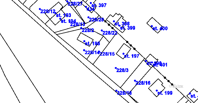 Parcela st. 228/15 v KÚ Račice nad Berounkou, Katastrální mapa