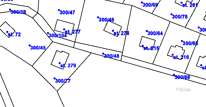 Parcela st. 300/48 v KÚ Račice nad Berounkou, Katastrální mapa