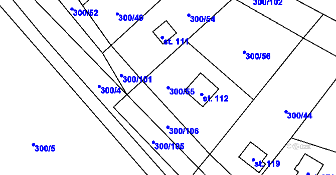 Parcela st. 300/55 v KÚ Račice nad Berounkou, Katastrální mapa