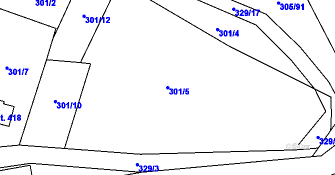 Parcela st. 301/5 v KÚ Račice nad Berounkou, Katastrální mapa