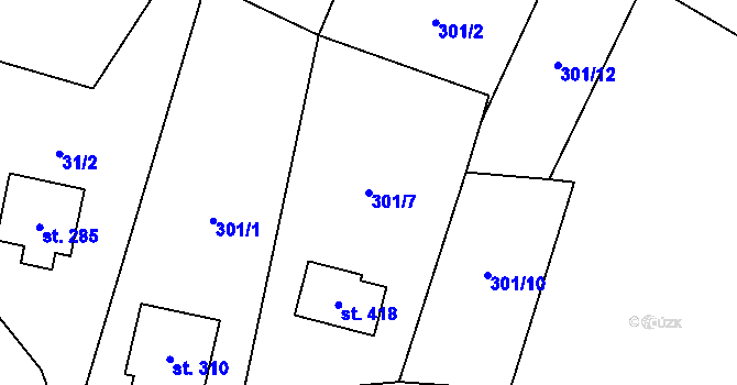 Parcela st. 301/7 v KÚ Račice nad Berounkou, Katastrální mapa