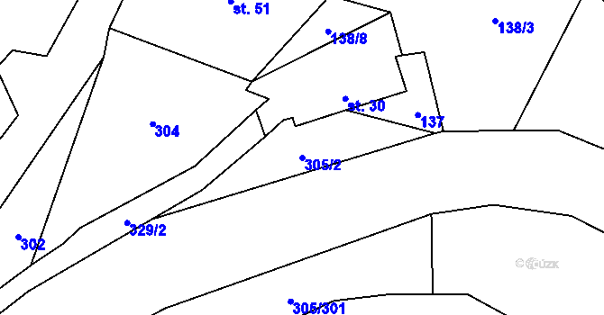 Parcela st. 305/2 v KÚ Račice nad Berounkou, Katastrální mapa