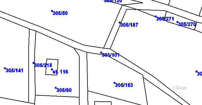 Parcela st. 305/101 v KÚ Račice nad Berounkou, Katastrální mapa