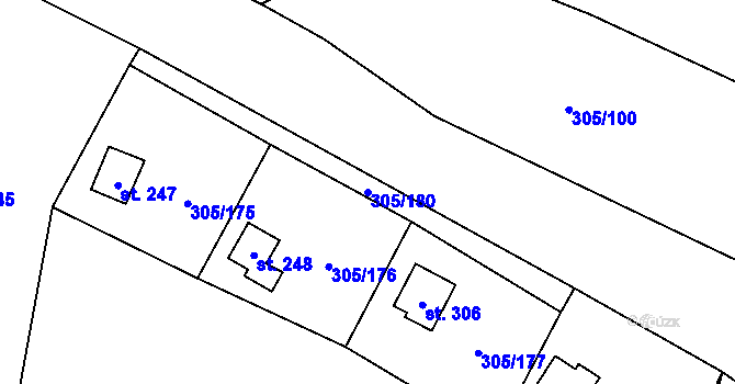 Parcela st. 305/180 v KÚ Račice nad Berounkou, Katastrální mapa