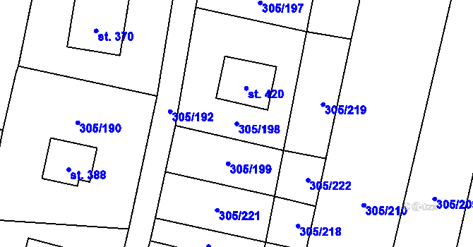 Parcela st. 305/198 v KÚ Račice nad Berounkou, Katastrální mapa