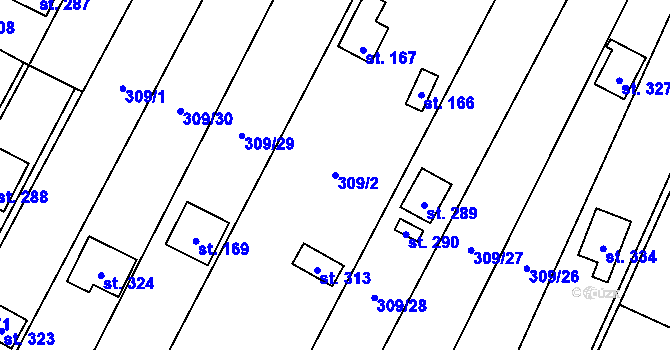 Parcela st. 309/2 v KÚ Račice nad Berounkou, Katastrální mapa