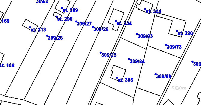 Parcela st. 309/25 v KÚ Račice nad Berounkou, Katastrální mapa