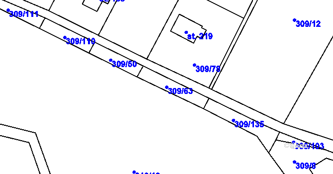 Parcela st. 309/63 v KÚ Račice nad Berounkou, Katastrální mapa