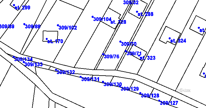Parcela st. 309/76 v KÚ Račice nad Berounkou, Katastrální mapa