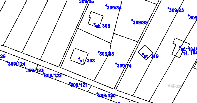 Parcela st. 309/85 v KÚ Račice nad Berounkou, Katastrální mapa