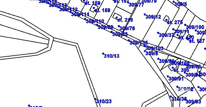 Parcela st. 310/13 v KÚ Račice nad Berounkou, Katastrální mapa
