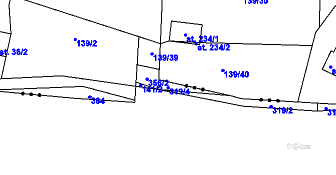 Parcela st. 319/4 v KÚ Račice nad Berounkou, Katastrální mapa