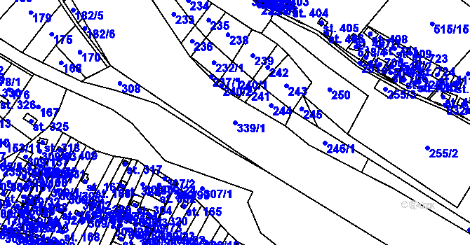 Parcela st. 339/1 v KÚ Račice nad Berounkou, Katastrální mapa