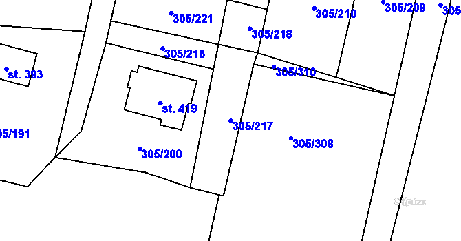 Parcela st. 305/217 v KÚ Račice nad Berounkou, Katastrální mapa