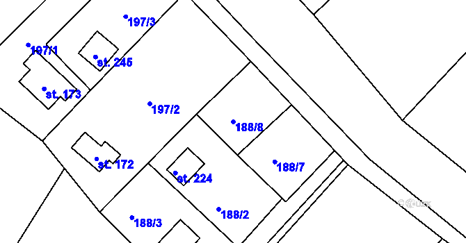 Parcela st. 188/8 v KÚ Račice nad Berounkou, Katastrální mapa