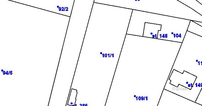 Parcela st. 101/1 v KÚ Račice nad Berounkou, Katastrální mapa
