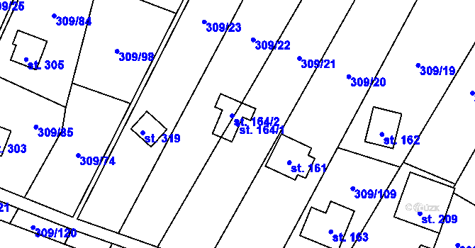 Parcela st. 164/1 v KÚ Račice nad Berounkou, Katastrální mapa