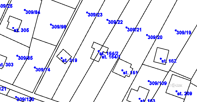 Parcela st. 164/2 v KÚ Račice nad Berounkou, Katastrální mapa