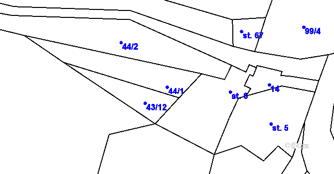 Parcela st. 44/1 v KÚ Račice nad Berounkou, Katastrální mapa