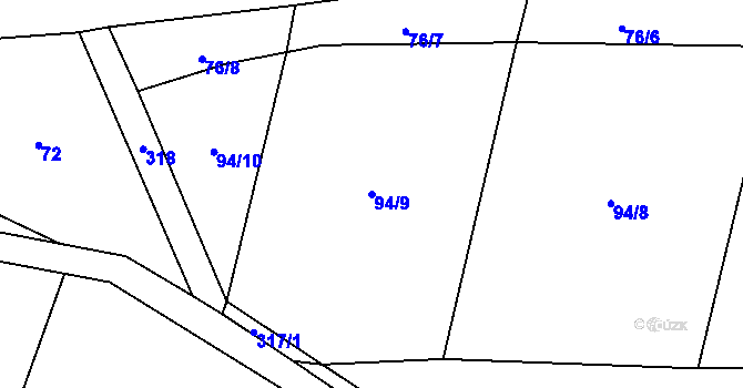 Parcela st. 94/9 v KÚ Račice nad Berounkou, Katastrální mapa