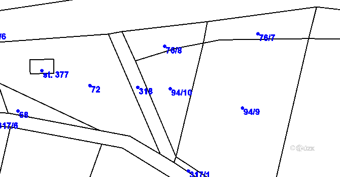 Parcela st. 94/10 v KÚ Račice nad Berounkou, Katastrální mapa