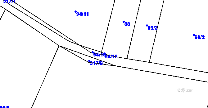 Parcela st. 94/12 v KÚ Račice nad Berounkou, Katastrální mapa