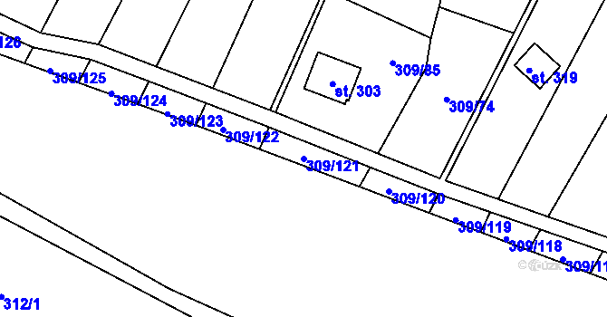 Parcela st. 309/121 v KÚ Račice nad Berounkou, Katastrální mapa