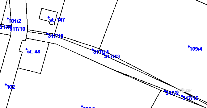 Parcela st. 317/13 v KÚ Račice nad Berounkou, Katastrální mapa