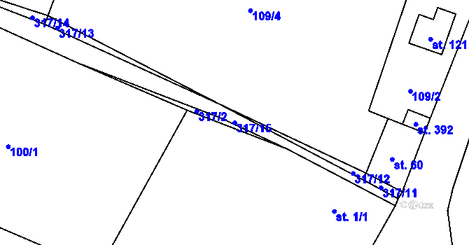 Parcela st. 317/15 v KÚ Račice nad Berounkou, Katastrální mapa