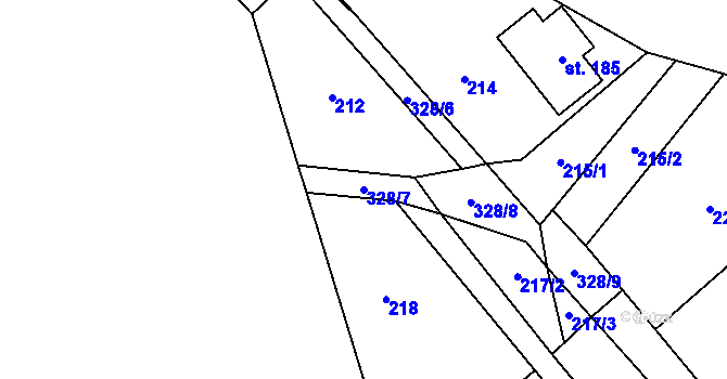 Parcela st. 328/7 v KÚ Račice nad Berounkou, Katastrální mapa