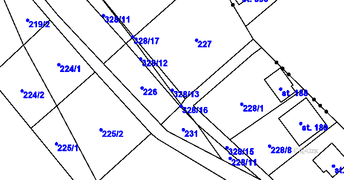 Parcela st. 328/13 v KÚ Račice nad Berounkou, Katastrální mapa