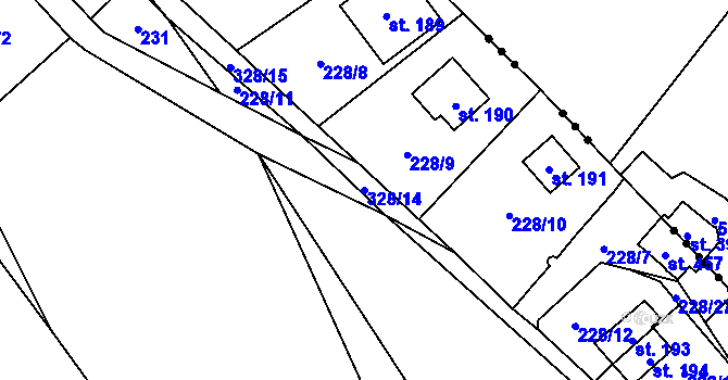 Parcela st. 328/14 v KÚ Račice nad Berounkou, Katastrální mapa