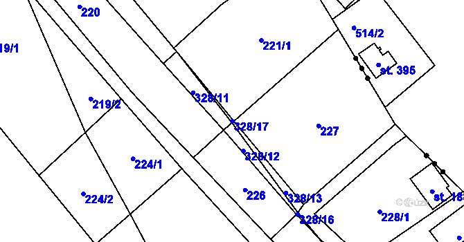 Parcela st. 328/17 v KÚ Račice nad Berounkou, Katastrální mapa