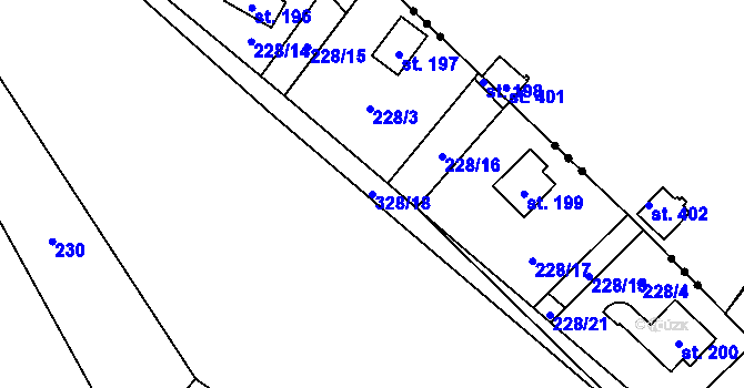 Parcela st. 328/18 v KÚ Račice nad Berounkou, Katastrální mapa