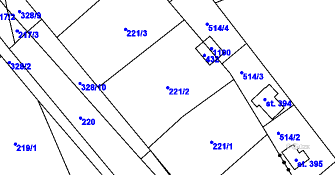Parcela st. 221/2 v KÚ Račice nad Berounkou, Katastrální mapa