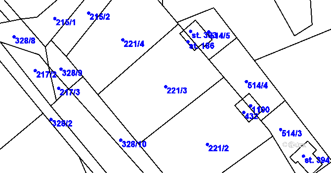 Parcela st. 221/3 v KÚ Račice nad Berounkou, Katastrální mapa