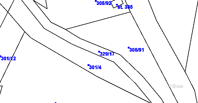 Parcela st. 329/17 v KÚ Račice nad Berounkou, Katastrální mapa
