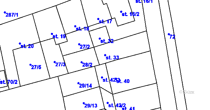 Parcela st. 33 v KÚ Hněvice, Katastrální mapa
