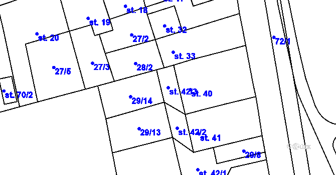 Parcela st. 42/3 v KÚ Hněvice, Katastrální mapa