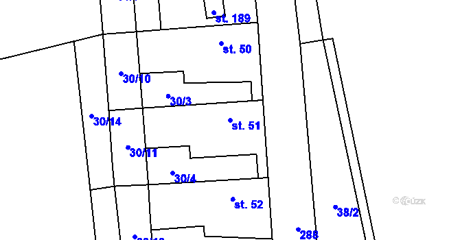 Parcela st. 51 v KÚ Hněvice, Katastrální mapa