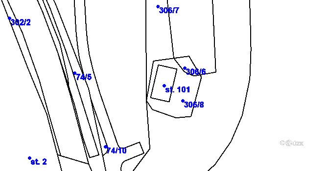 Parcela st. 101 v KÚ Hněvice, Katastrální mapa