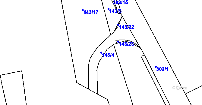 Parcela st. 143/4 v KÚ Hněvice, Katastrální mapa