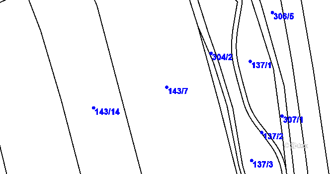 Parcela st. 143/7 v KÚ Hněvice, Katastrální mapa