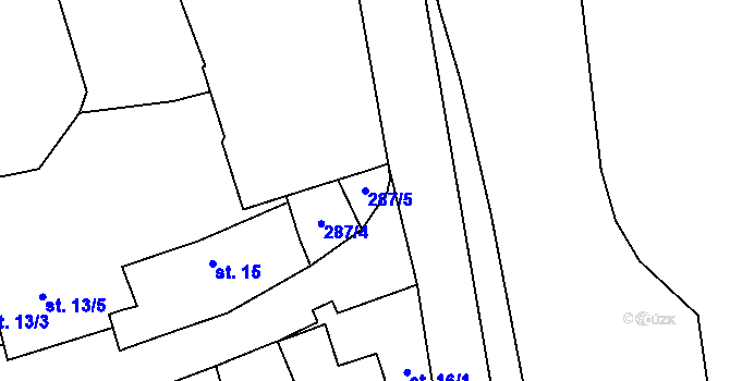 Parcela st. 287/5 v KÚ Hněvice, Katastrální mapa