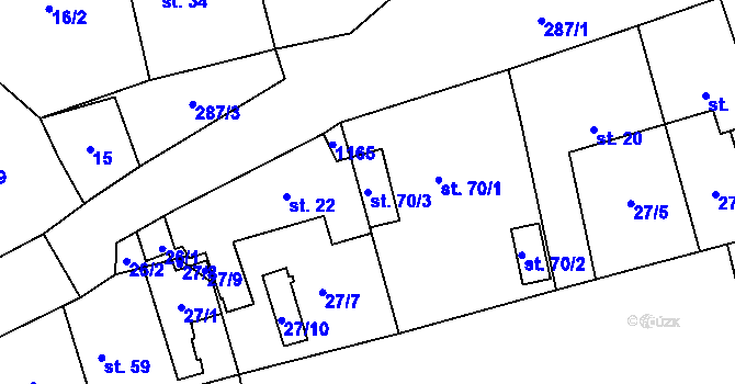 Parcela st. 70/3 v KÚ Hněvice, Katastrální mapa
