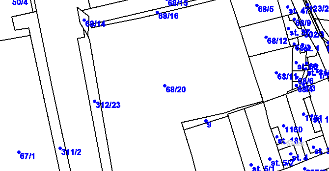 Parcela st. 68/20 v KÚ Hněvice, Katastrální mapa