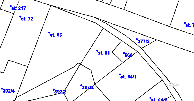 Parcela st. 61 v KÚ Račice u Štětí, Katastrální mapa