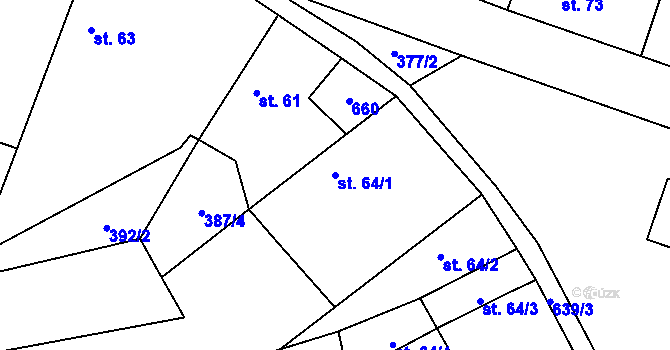 Parcela st. 64/1 v KÚ Račice u Štětí, Katastrální mapa